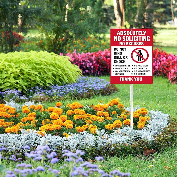 No Soliciting Sign for House Yard Sign With Stakes No Solicitors Do Not Ring Bell Reflective Aluminum Yard Signs Rust Free For Lawn Garden Neighborhood ((8x12) IN