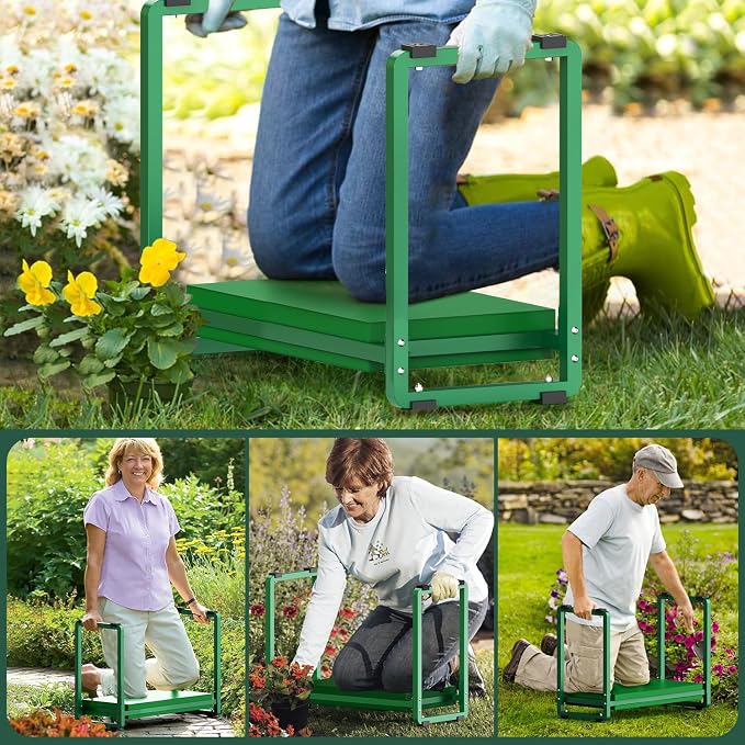 FLINTER Wider Garden Kneeler and Seat, Heavy Duty Thick Gardening Bench for Kneeling and Seat - Garden Kneelers for Seniors, Gardening Stools for Women, Grandparents, Gardeners, Green