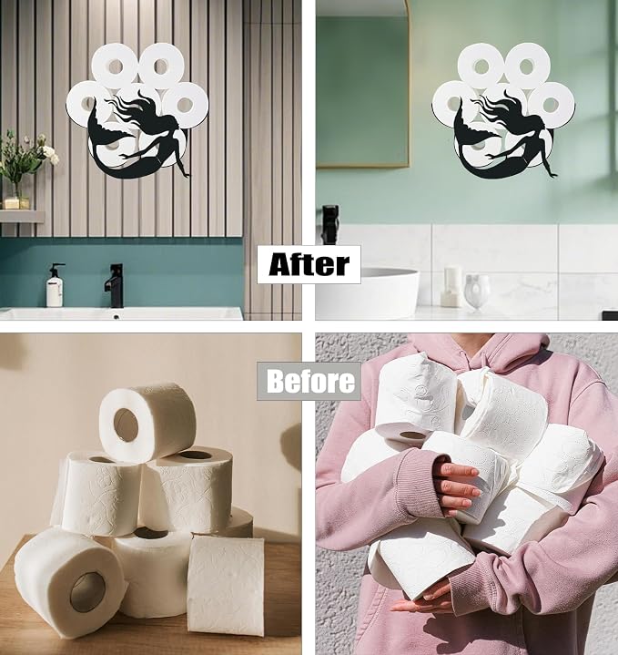 Mermaid Toilet Tissue Holder,Animal Paper Holders,Decorative Metal Papers Holder,Funny Toilet Animal Storage for Bathrooms,Bathroom Paper Organizer for Extra 8 Rolls Wall Mounted Art Decor