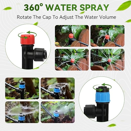Drip Irrigation System,106FT Automatic Garden Watering System with 1/2" & 1/4" Fast-Lock Tubing Adjustable Nozzles & Sprinklers,Quick-Connect Drip Irrigation System Kit for Garden,Lawn,Potted Plants