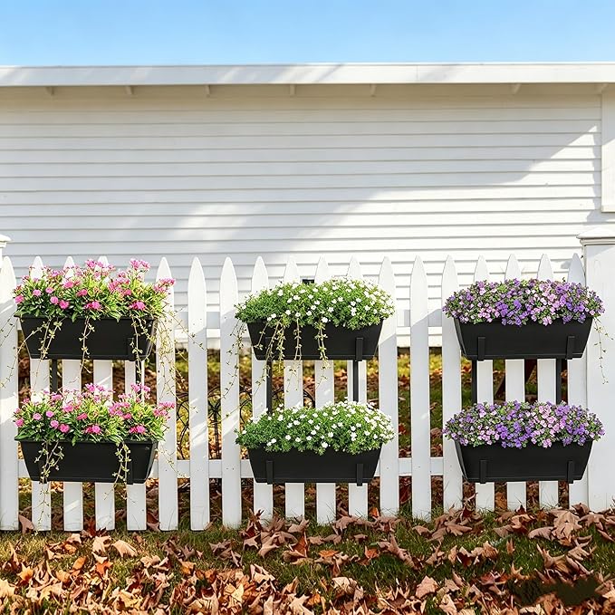 Railing Planter Boxes 2 Pack Window Boxes Planters with 2-Tier Adjustable Brackets, 17'’ Deck Railing Planter Boxes Vertical Balcony Hanging Flower Pots for Fence Rail Porch Garden Decor