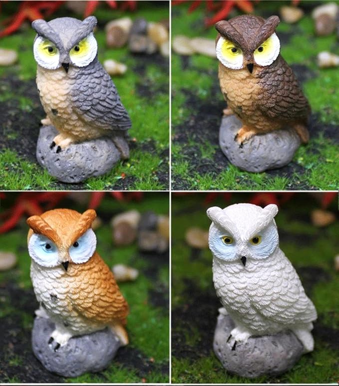 Mini Owl Figurines 4pcs - Fairy Garden Accessories, Miniature Owls for Fairy Garden Decor, Small Owl Gifts for Women Mom Grandma