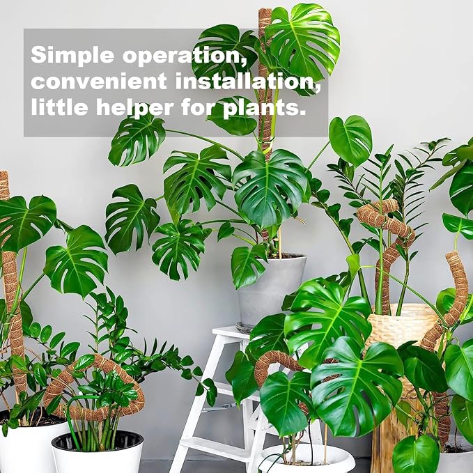 Moss Pole 28 Inch, 4 Pack Monstera Plant Support, Bendable Coco Coir Pole - Plant Stakes for Indoor Plants, Moss Poles for Climbing Plants, with Gardening Accessories (Plant Ties etc)