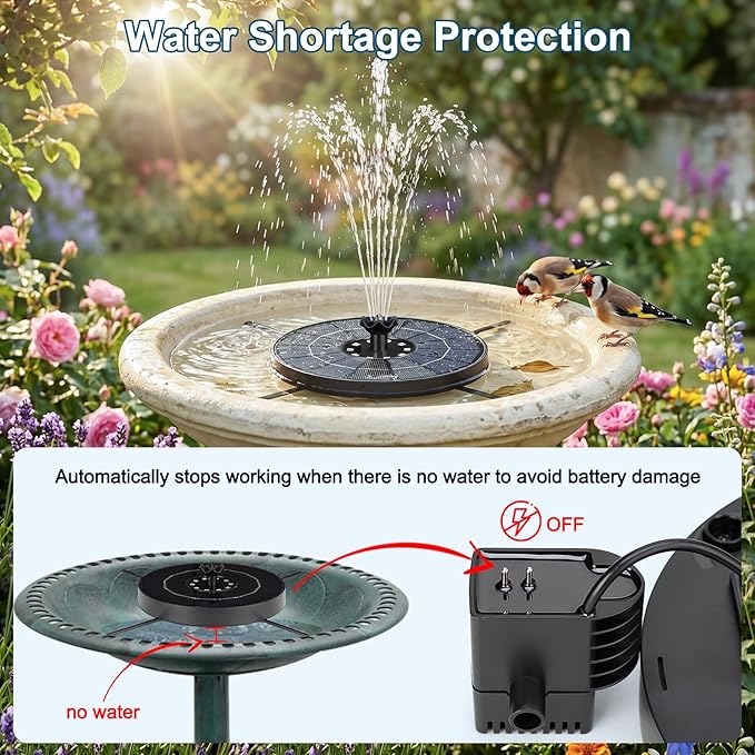 SEIRMEP Solar Fountain Pump with 3 Spray Height Adjustments, Upgraded Glass Solar Bird Bath Fountains with LED Lights,6 Nozzles,Outdoor Solar Water Fountain for Bird Bath, Garden, Pool, Pond (Black)