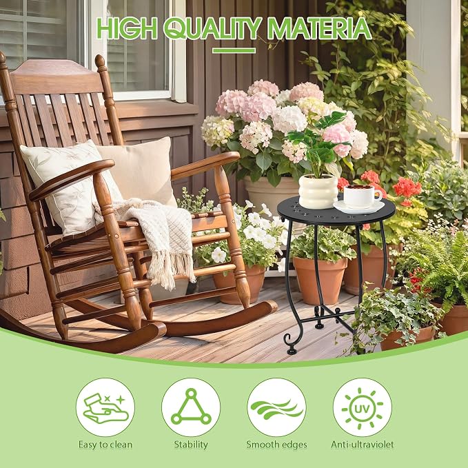Thyle 2 Pcs Outdoor Side Table with Flower Cutout 13" Metal Small Round Weather Resistant Patio Side Tables for Outside, Balcony, Porch, Garden Bistro Indoor Outdoor Yard(Daisy)