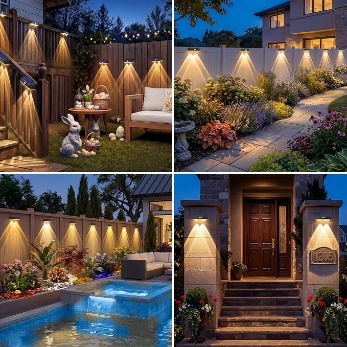 kolpop Warm White Solar Fence Lights Solar Powered,8 Pack Motion Sensor Fence Lights Outdoor,IP65 Waterproof,3 Lighting Modes LED Solar Lights for Backyard,Patio,Railing,Wall,Nighttime,Party