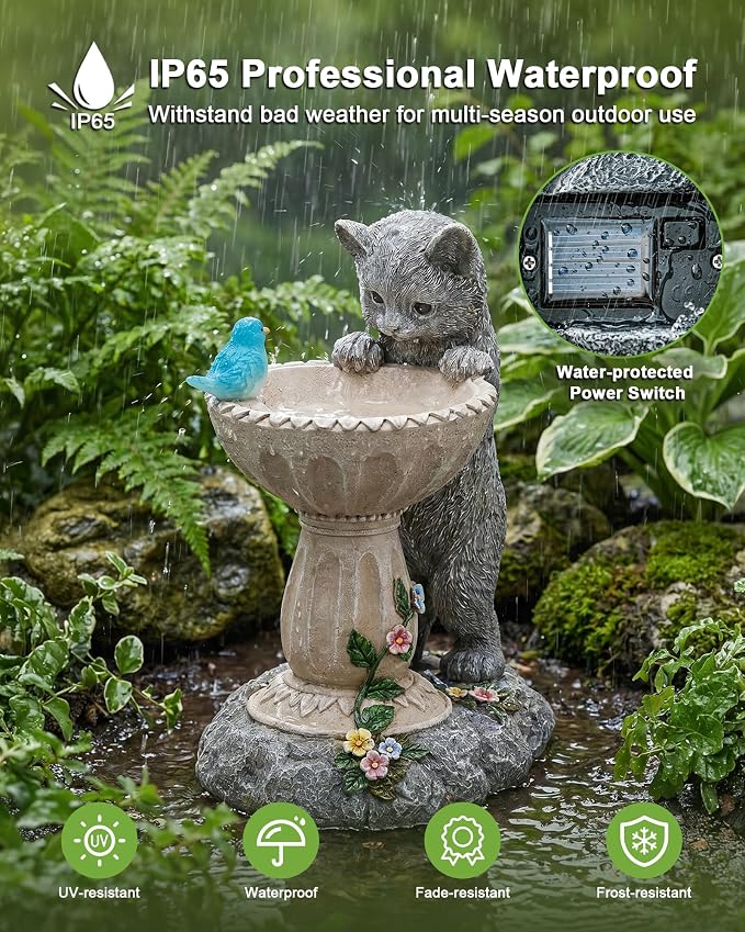 Nacome Solar Cat Statue for Garden Decor: IP44 Weatherproof Resin with Automatic Lighting - No Installation- Outdoor Yard Patio Balcony Art - Birthday Gifts for Bird Lovers Mom Grandma Women