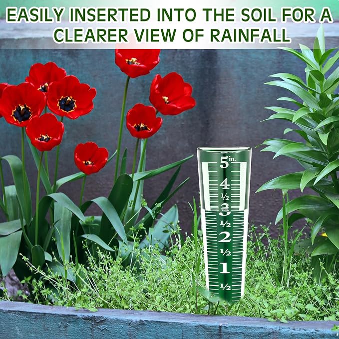 Yexiya 4 Pcs 5 Inch Capacity Rain Gauge Outdoor Easy to Read Acrylic Rain Gauges Measure and Monitor Precipitation Magnifying Scale and Numbers for Garden Yard Field Lawn (Green)