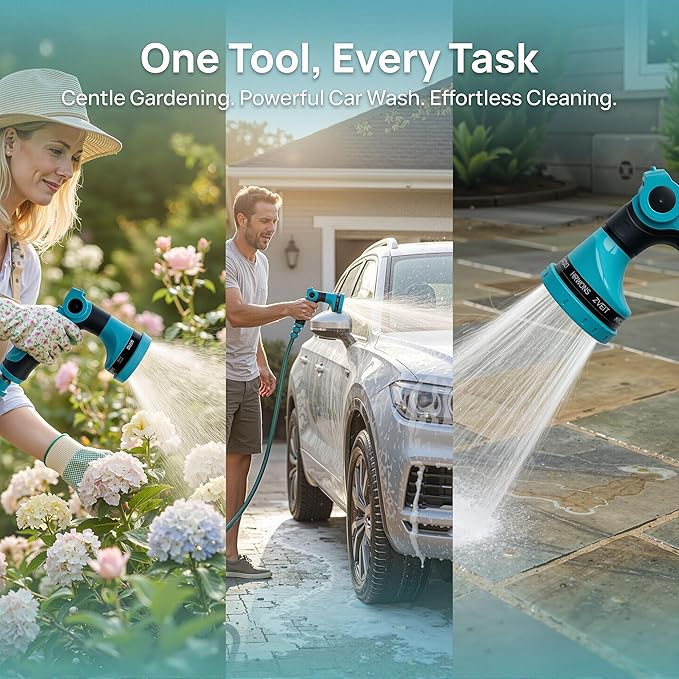 Garden Hose Nozzle Sprayer-This High Heavy-Duty Spray Nozzle Offer 10 Watering Patterns for Watering Plants,Lawns &Gardens,Washing Cars,Household Cleaning and Showering Pets (Blue-dark)