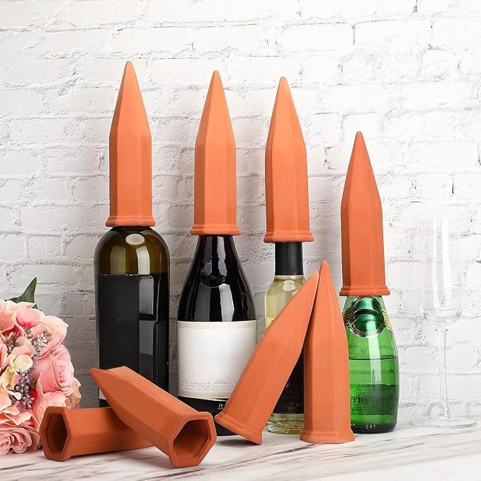 Jovitec 6 Pieces Terracotta Plant Watering Stakes Self Watering Spikes Automatic Plant Waterers Devices for Indoor Outdoor Home and Office Plants (Rustic Red)