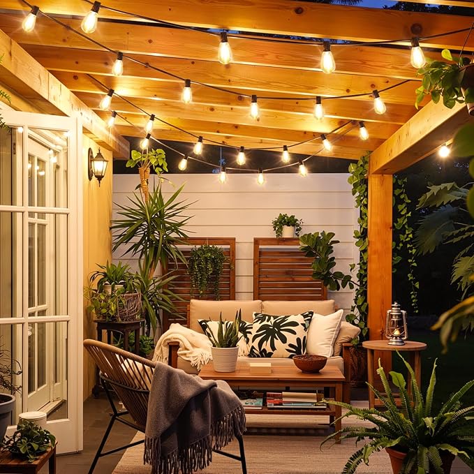 Larkvue 150FT(2x75FT) LED Outdoor String Lights S11 Dimmable Patio Light, with 44+3 Waterproof Shatterproof Edison 2700K Bulbs for Yard Balcony, Black