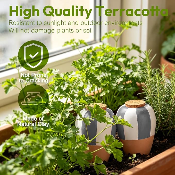 4 Pack Terracotta Watering Spikes, Plant Watering Devices Wine Bottle Automatic Plant Self Watering Spikes for Vacations, Clay Self-Watering Stakes for Indoor Outdoor Plants