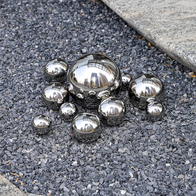 yarlung 10 Pack Stainless Steel Gazing Balls, 50-150 mm Garden Mirror Globe Floating Pond Sphere, Silver Polished Hollow Ball Reflective Ornament for Home Yard Outdoor Lawn Decoration