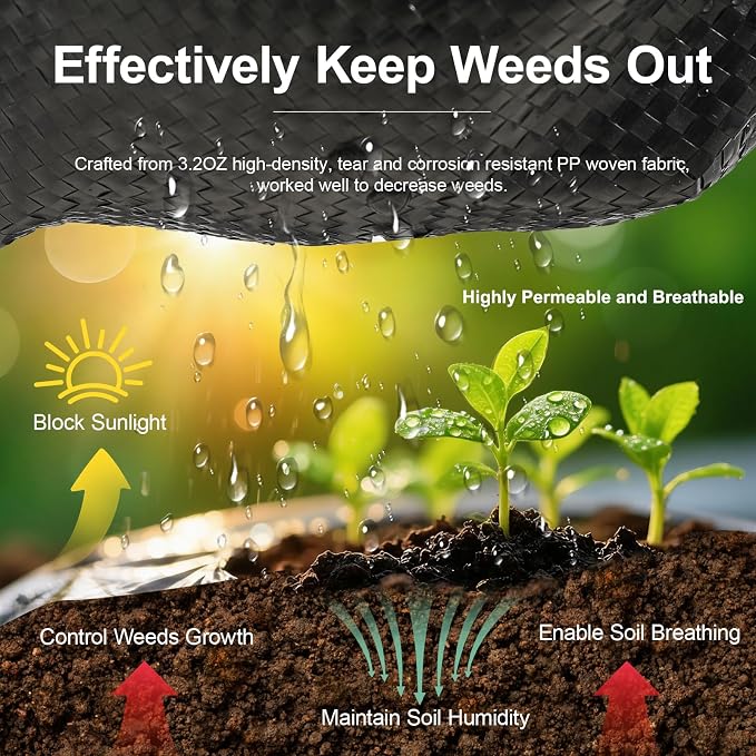 Weed Barrier Landscape Fabric 3FT x 100FT - 3.2oz Heavy Duty Weed Control Mat, High Permeability Woven Geotextile Fabric for Driveway, Gravel, Yard Ground Cover, Greenhouse Gardening (Black-3x100FT)