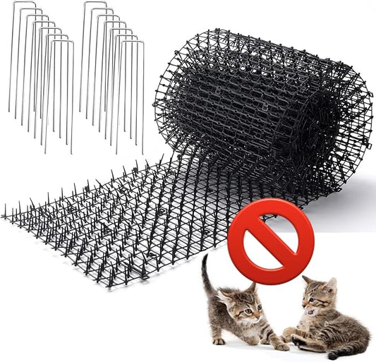 158" x 11.8" Extra Long Plastic Spike Barrier Mat with Spikes, Physical Pet Training Aid for Outdoor/Indoor, Furniture & Garden Protector for Cats and Dogs, Includes 14 Staples