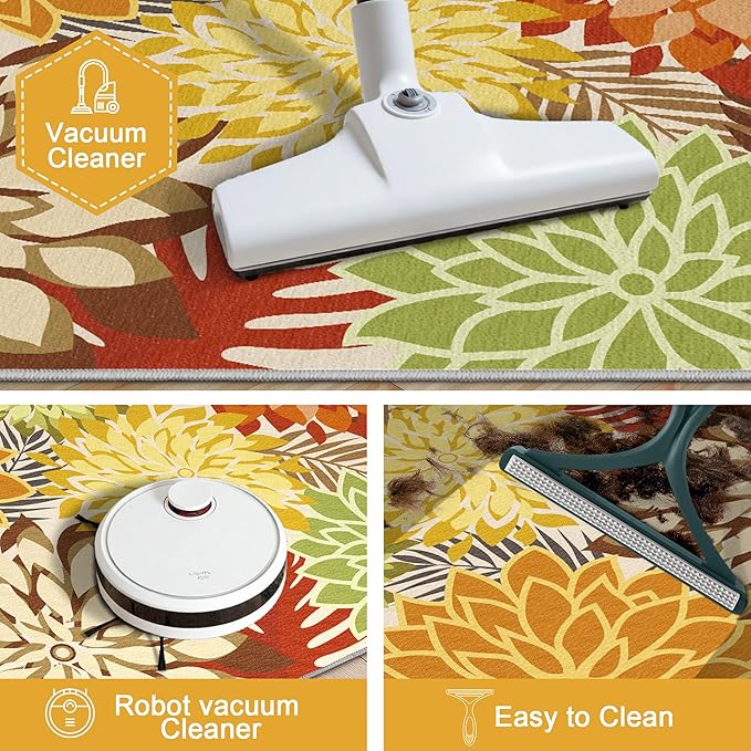 Arenarug 2x3 Colorful Washable Small Rug Tropical Botanical Modern Floral Indoor Chenille Door Mat Carpet Non Slip for Patio, Entry Way, Entrance, Porch, Orange