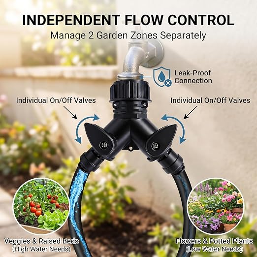 2026-Upgrade 100Ft 1/4" Drip Irrigation System,Garden Watering Kit with 20Pcs 360° Adjustable Copper Nozzles,Automatic Atomizing Sprinkler,DIY for Outdoor,Lawn,Greenhouse,Raised Beds (50FT/14pcs)