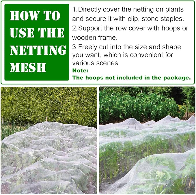 Ultra Fine Garden Mesh Netting, FARAER Plant Covers 8x24ft Garden Netting for Protect Vegetable Plants Fruits Flowers Crops Greenhouse Row Cover Protection Mesh Net Patio Screen Barrier Net (8x24ft)
