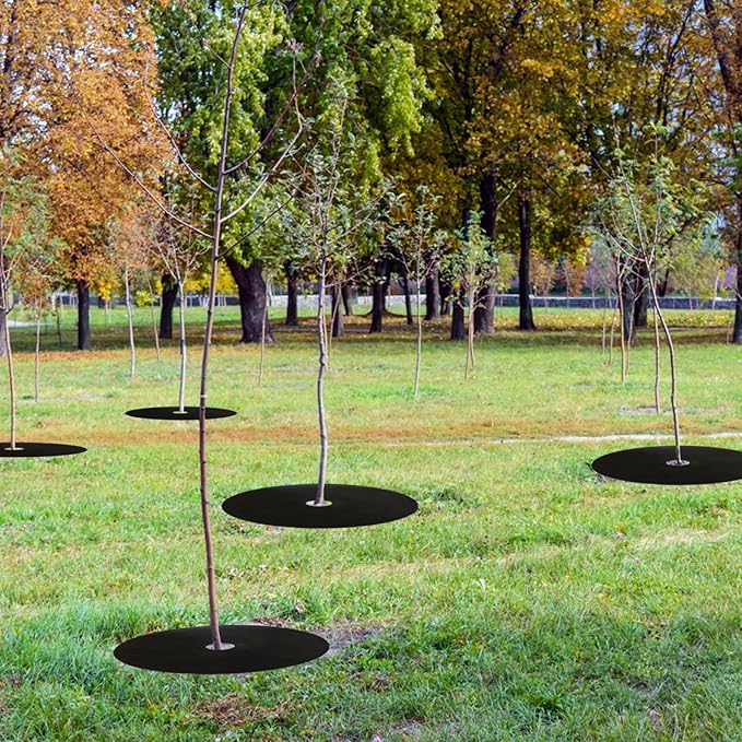 8 Pack Non-Woven Tree Mulch Ring 20.5 Inch, Round Mulch Ring Tree Protector Mat with 20 Garden Stakes, Reusable Heavy Duty Weed Barrier Fabric for Weed Control Root Protection