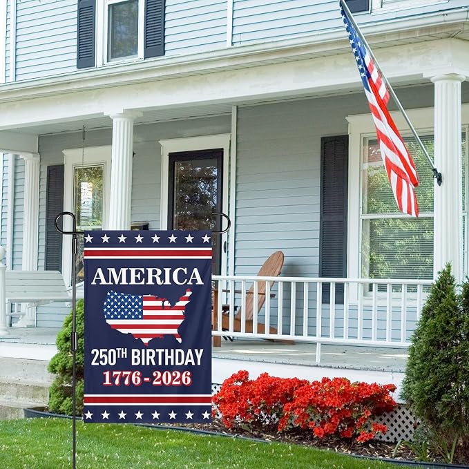 USA 250th Birthday Garden Flag 12x18 Inch 1776-2026 250 Years Anniversary Celebration Activity Sign for Outdoor Garden Lawn Anniversary Flag Sign (250th Birthday Garden Flag 12x18ft)