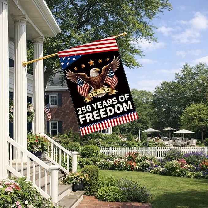 250th Anniversary America Garden Flag, 250 Anniversary USA Flag Patriotic Banner 250 Years of Freedom Yard Sign Eagle Design 4th of July Double-Sided Waterproof 1776-2026 Commemorative Flag (28x40 Inch)