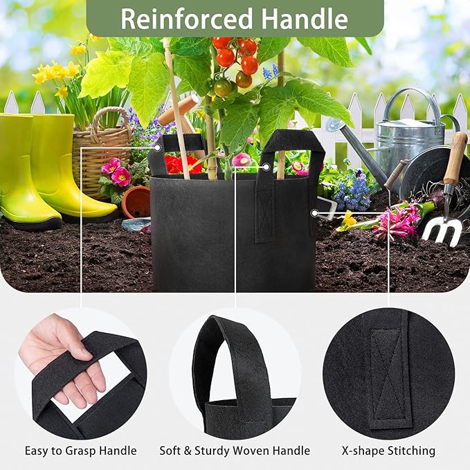 GreatBuddy Grow Bags 3 Gallon 12-Pack, Heavy Duty Fabric Grow Bags with Handles for Vegetables, Herbs, and Tomatoes, Fabric Pots & Planting Bags for Outdoor Home Gardening