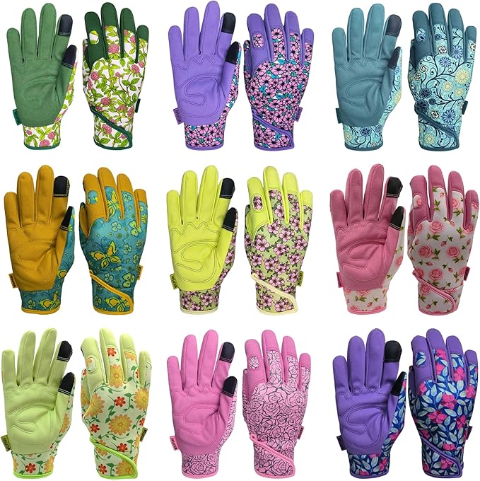 Gardening Gloves,Women Yard Work Garden Glove,Gifts | Thorn Proof,Puncture Resistant,Touchscreen,Gift,Leather,Spandex