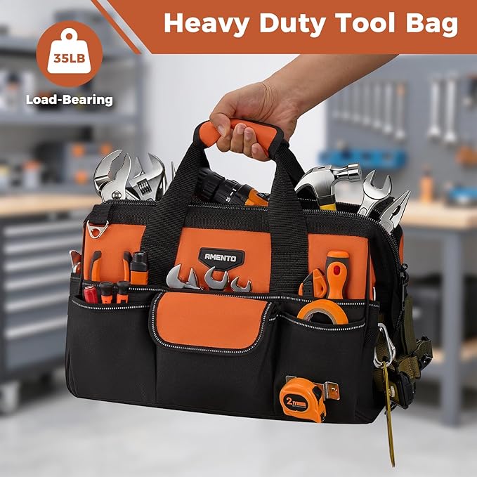 16-Inch Heavy Duty Tool Bag, 22 Pockets Empty Tool Box Organizer Storage, Soft Tote Toolbox Organization Portable Handle Carrying Work Toolbag, Father Day Gifts Men Electrician Mechanic, Orange