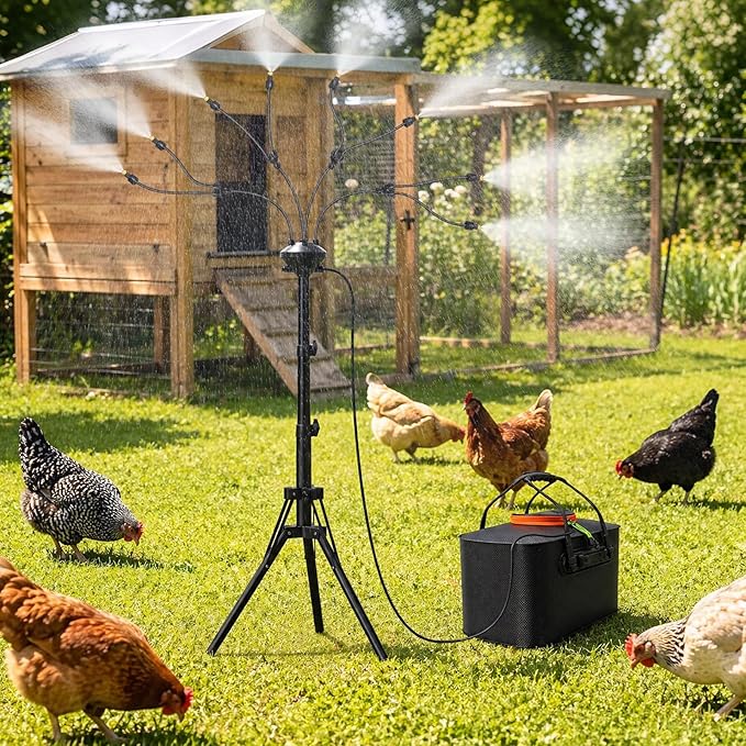 Bonviee 5.3FT Standing Mister for Outside Patio, Portable Misting System with Adjustable Tripod, 5.8Gal/22L Water Tank, 5200mAh Rechargeable Pump & 8 Flex Arm Nozzles for Outdoor Cooling