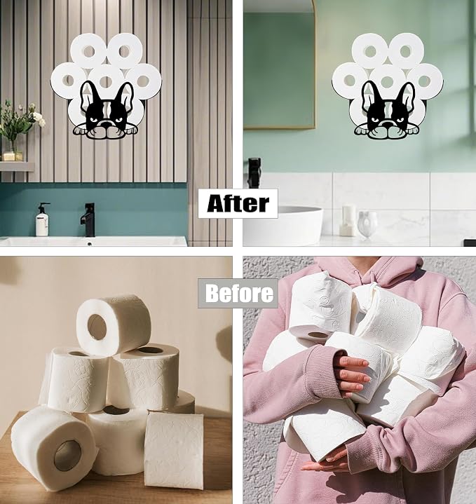 Bulldog Toilet Tissue Holder,Animal Paper Holders,Decorative Metal Papers Holder,Funny Toilet Animal Storage for Bathrooms,Bathroom Paper Organizer for Extra 8 Rolls Wall Mounted Art Decor