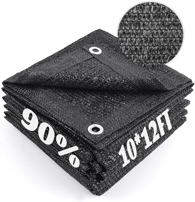 Cool Area 90% Sun Shade Cloth Mesh Tarp with Grommets for Plant Cover 10x12ft Patio Canopy Garden Pergola Greenhouse Car Barn Kennel Black
