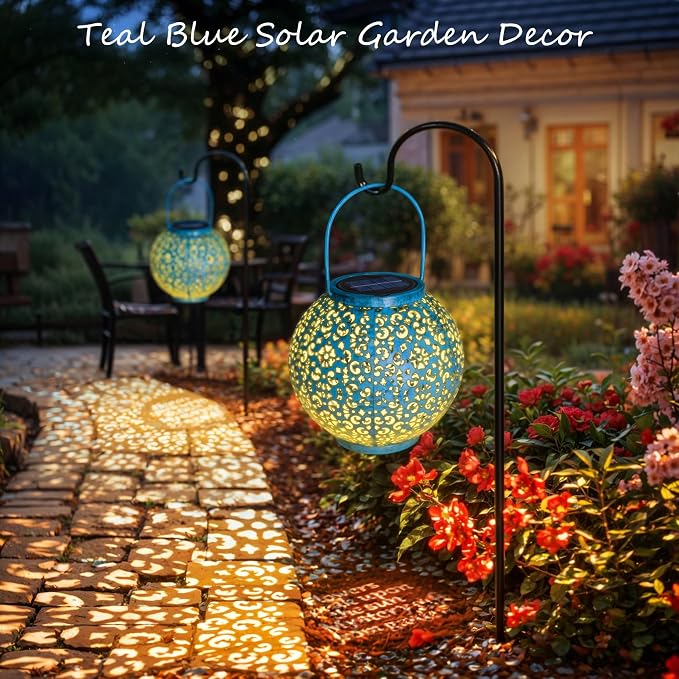 Big Solar Lantern Outdoor Waterproof, Go2garden Gifts for Mom Yard Decorations Lights for Balcony Party Ornaments, Birthday Mothers Day Gifts for Women Wife Grandma (1 Pack, Teal Blue)
