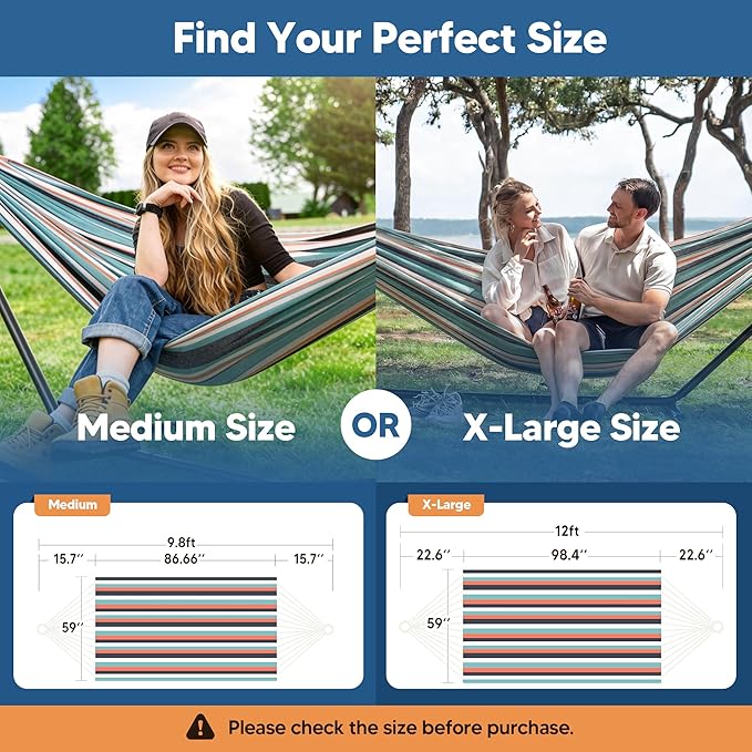 SUNCREAT Hammocks Outdoor Camping Double Hammock, 2 Person Patio Hammock, Green & Red