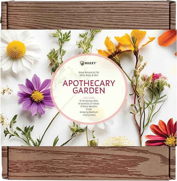 Buzzy Seeds Apothecary Garden Wellness Kit - Mini Terracotta Pot Grow Set - Complete Indoor/Outdoor Gardening Kit with Seeds, Coconut Husk Growing Medium & Genuine Pots - 100% Grow Guarantee