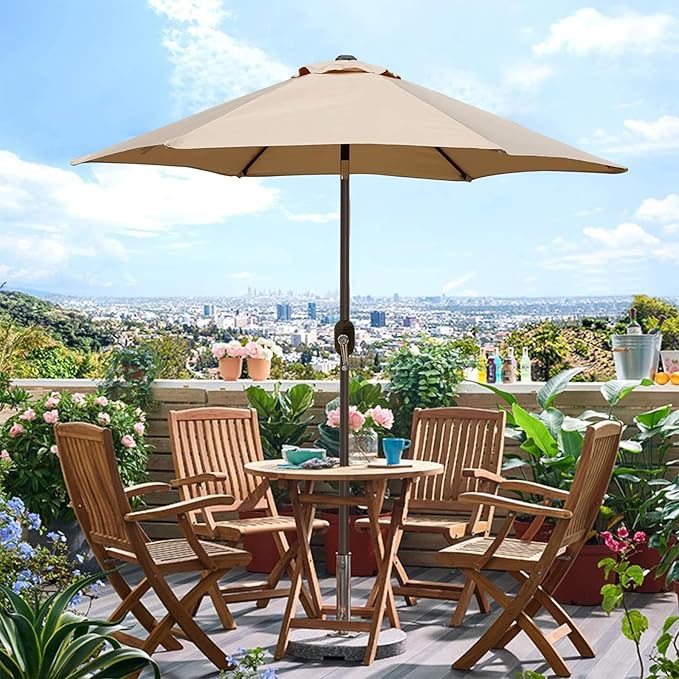 Blissun 7.5 ft Patio Umbrella, Yard Umbrella, Outdoor Market Umbrella with Push Button Tilt Crank (Tan)