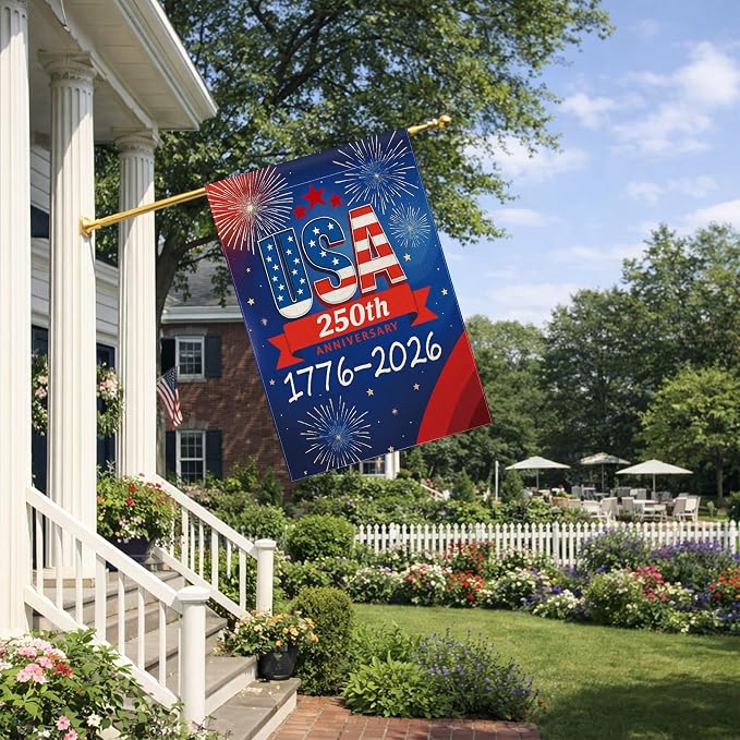 250 Anniversary USA Garden Flag, 250th Anniversary America Flag 1776-2026 Commemorative Patriotic 250 Year Banner 4th of July Yard Sign Double-Sided Waterproof Garden Flag 28x40 Inch