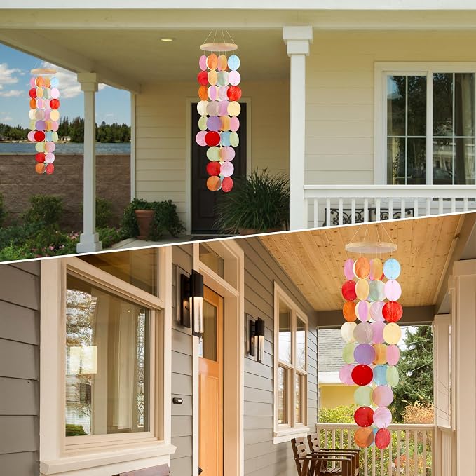 Wind Chimes for Outside - Handcrafted Light Colorful Capiz Shells Windchime Coastal Style Decor for Indoor/Outdoors, Garden Decor, Great Gift for Women, Wind Chimes Lovers and More