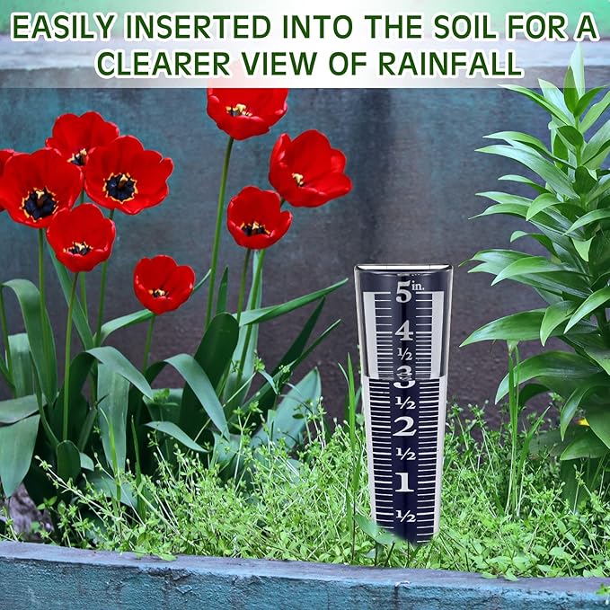 Yexiya 4 Pcs 5 Inch Capacity Rain Gauge Outdoor Easy to Read Acrylic Rain Gauges Measure and Monitor Precipitation Magnifying Scale and Numbers for Garden Yard Field Lawn (Blue)