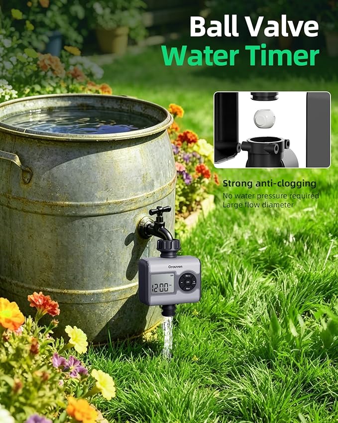 LCD Digital Water Timer with Brass Inlet Sprinkler Timer 3 Independent Programs Ball Valve No Water Pressure Required with Rain Sensor Port & Delay Function for Garden Lawn Irrigation