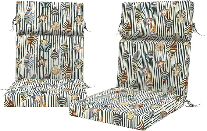 DYTXIII Outdoor High Back Chair Cushions Set of 2, 44"x22" Water Repellent Patio Seat Cushions with Elastic Sponge, All Weather Chair Pads for Rocking, Dining Chairs, Patio Furniture - Crayon Shells