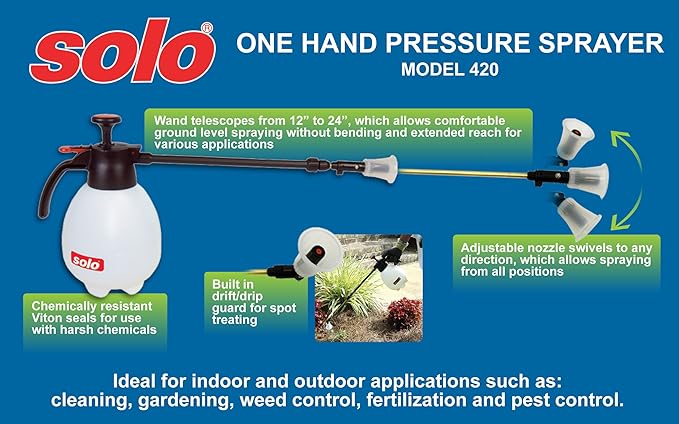 SOLO 420 2-Liter One-Hand Pressure Sprayer with Adjustable Telescoping Wand