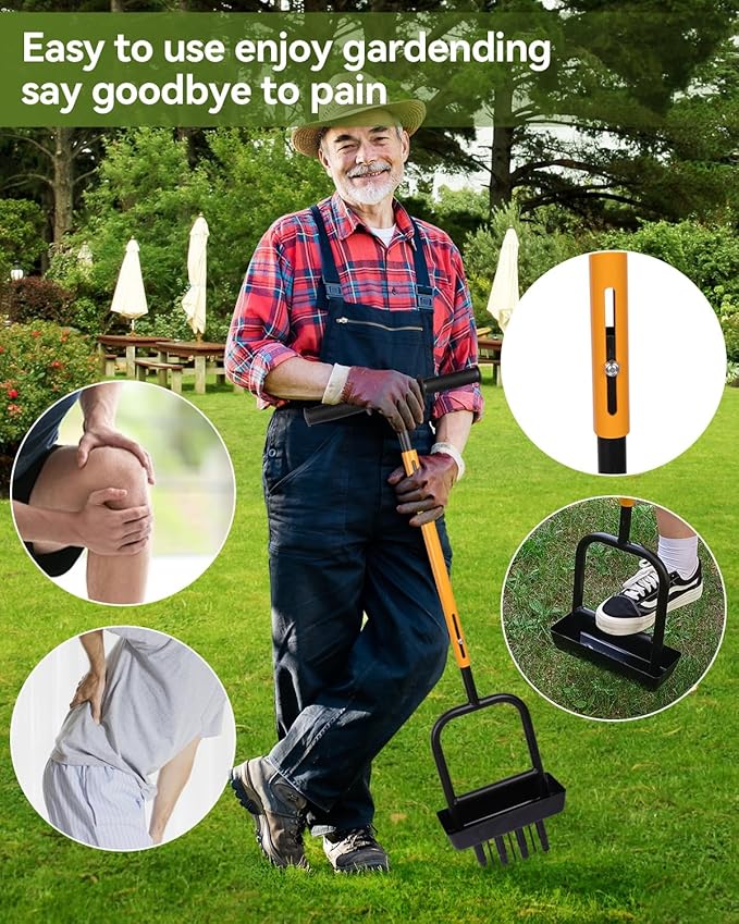 2-in-1 Manual Lawn Aerator Tool with Soil Core Storage Tray - 41.3" Heavy Duty Carbon Steel Garden Core Aerator Lawn Tool- Multifunctional Spike & Plug Aerator for Compacted Soil
