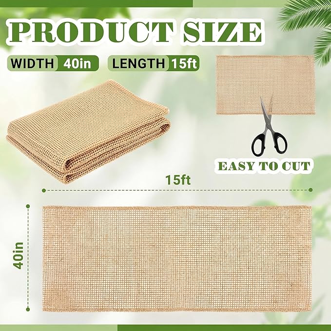 5 Yard Jute Erosion Control Blanket, Soil Saver Mesh Straw Blanket 40" x 5 Yard (15 ft Long) - 50 Sq. ft. Coverage, Garden and Landscape Cover, Mulch, Slope Stabilizer, Seed Protector