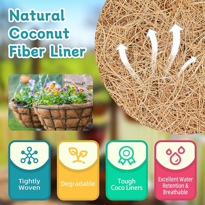 Riare 2 Pack 18 Inch Round Coco Liners Replacement, 100% Natural Coconut Coir Liners for Hanging Baskets, Garden Flower Vegetables Planter Pot, Window Box, Fence, Decks