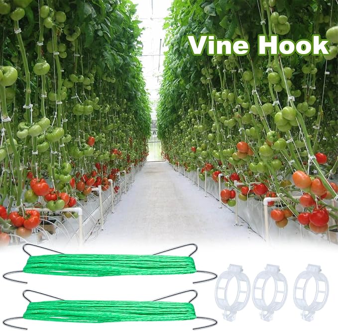 70Pcs Tomato Hooks with String, Tomato Support Hooks, Tomato Holder Hooks & Plant Support Clips with 33.3ft Twine to Prevent Tomatoes from Pinching or Falling Off