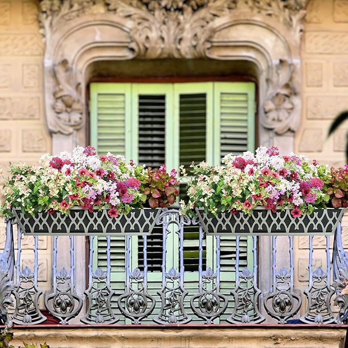 4 Pack 30 Inch Window Boxes Planters Railing Planter Box with Adjustable Brackets & Non-Woven Fabric Plant Grow Bags Deck Railing Planter Boxes Balcony Hanging Flower Box for Outdoor Plants