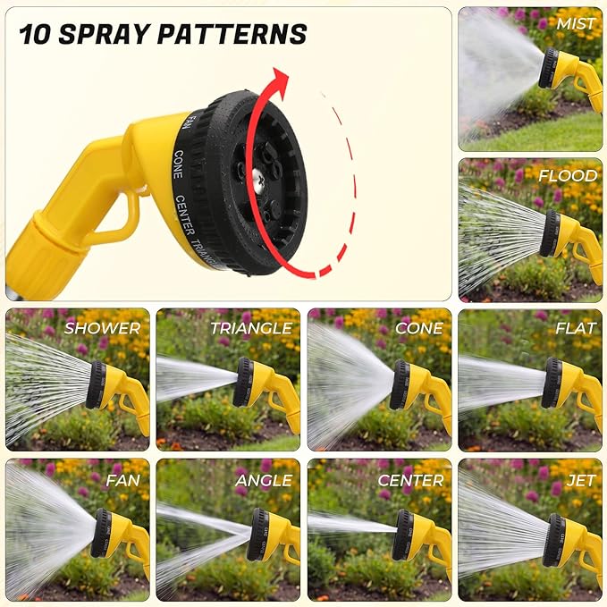 Hushee 2 Pack Garden Hose Watering Wand, 17.7 Inch Metal Watering Wand with 10 Spray Patterns and Shut Off Valve, Hose Sprayer Nozzle for Hanging Baskets Shrubs Plants Garden Lawn(Yellow)