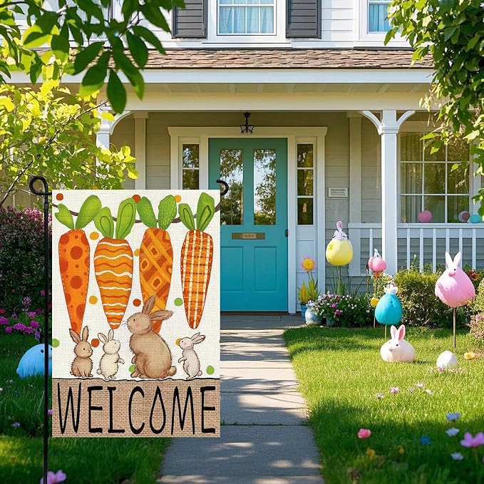 Easter Garden Flag 12x18 Inch, Double Sided Carrots Bunny Flag for Yard Outdoor Decoration