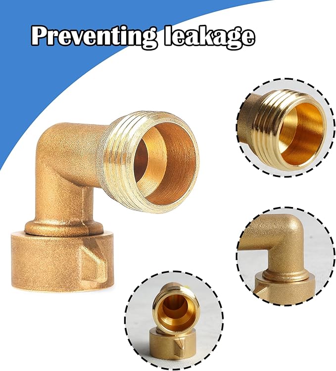 Hourleey 2 Pack 90 Degree Garden Hose Elbow Connectors, 3/4" Brass Hose Elbow with 2 Washers, Hose Adapter for RV Water Hookups Residential Outdoor Faucets