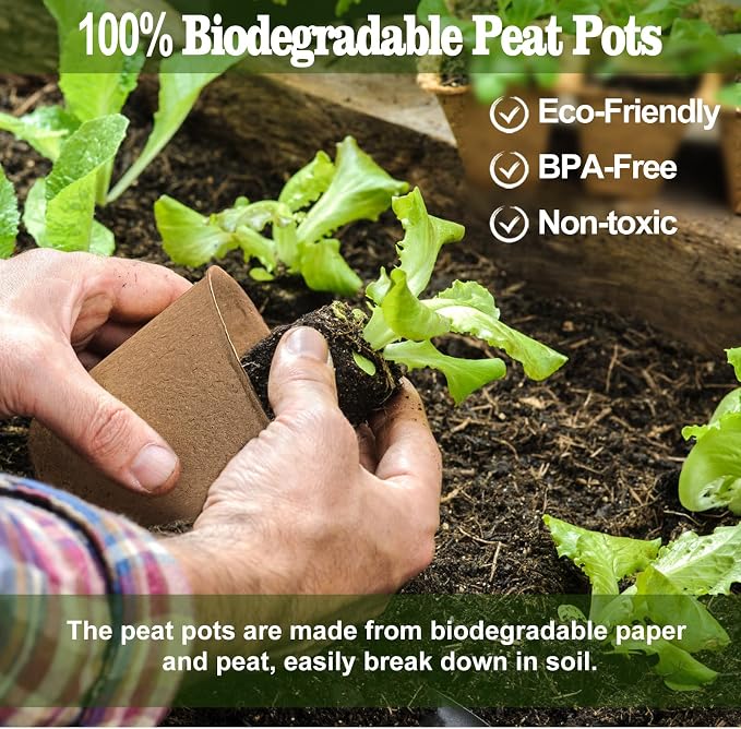 INCIKITI Biodegradable Peat Pots for Seedling - 120 Pack 3.15 inch Biodegradable Plant Seed Starters Kits with 30 Plant Labels, Garden Germination Nursery Pots for Flower Vegetable Seed Germination